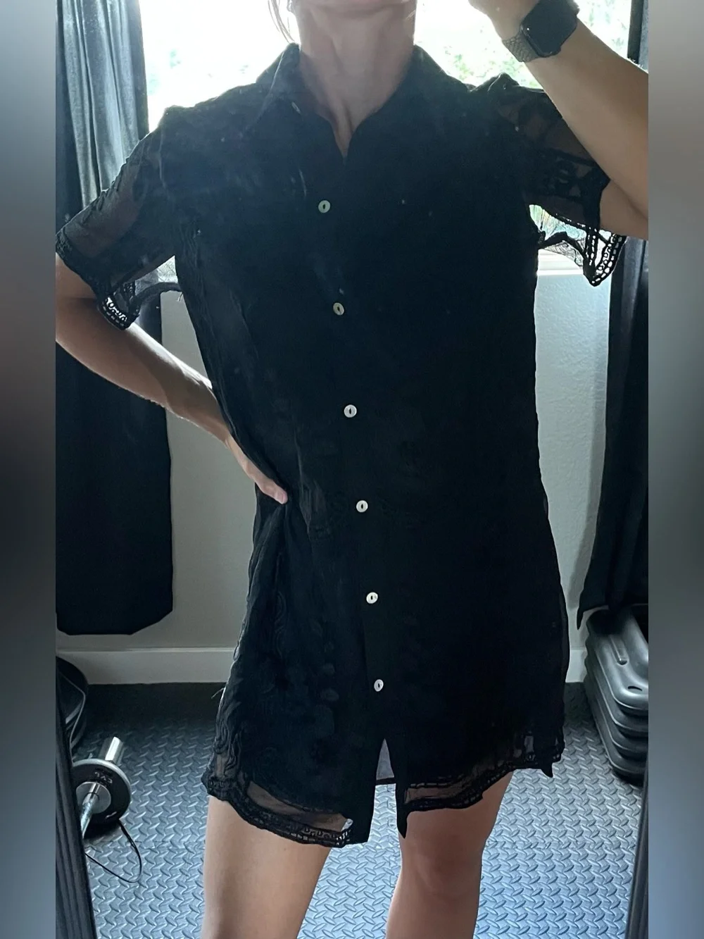 Black Lace Button-Front Shirt Dress